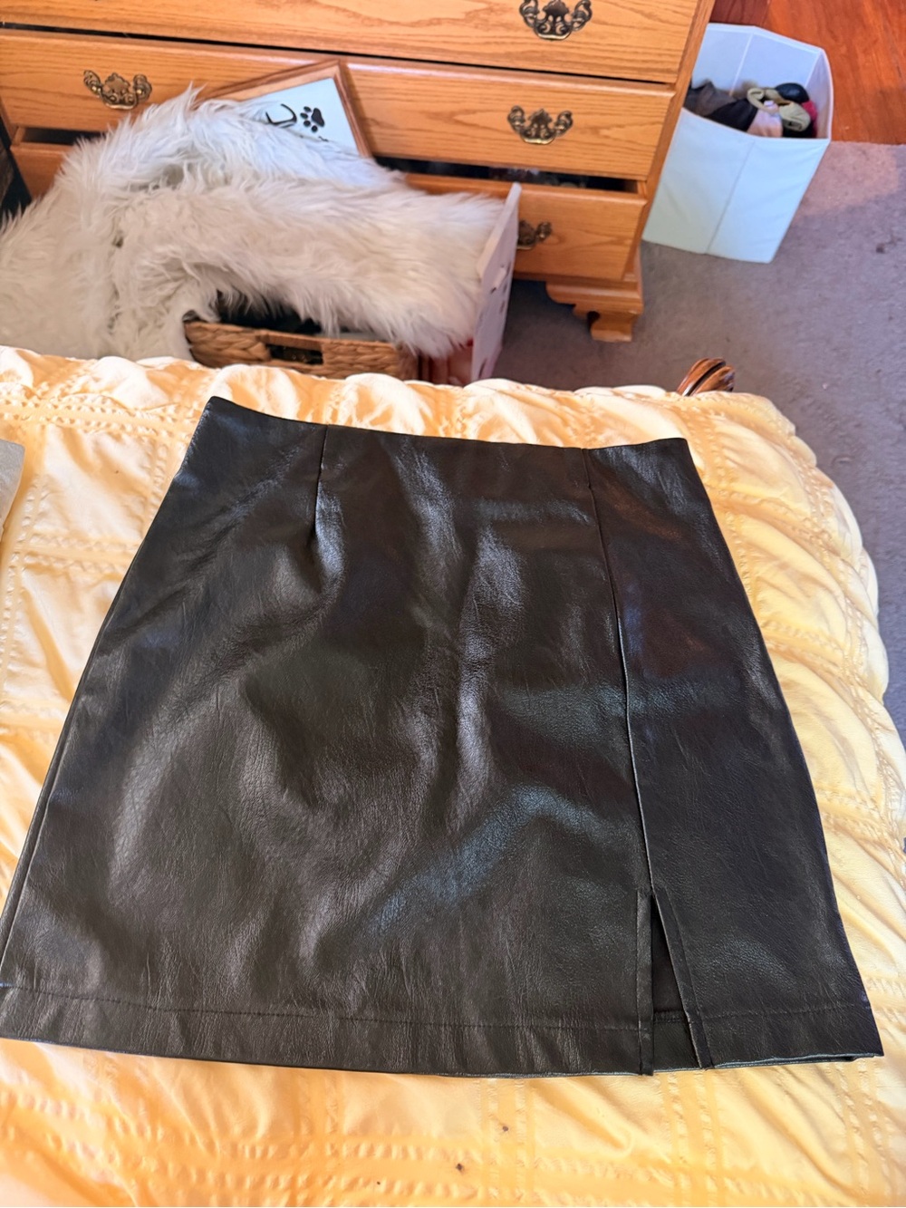 wild fable Black Faux Leather Mini Skirt with Front Slit